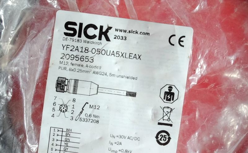 Sick 2095653 SICK Verbindungs kabel YF2A18-050UA5XLEAX M12 8 Core 5 m